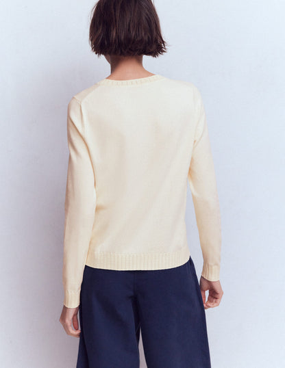 Emilia Cotton Crew Jumper-Warm Ivory-3