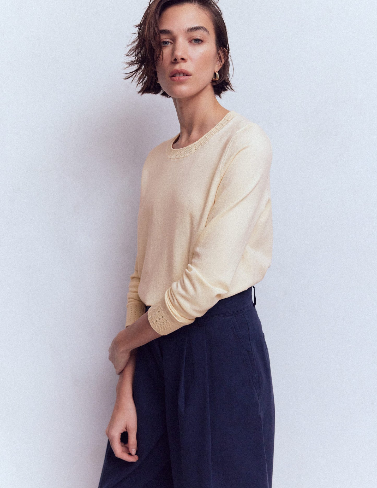 Emilia Cotton Crew Jumper-Warm Ivory