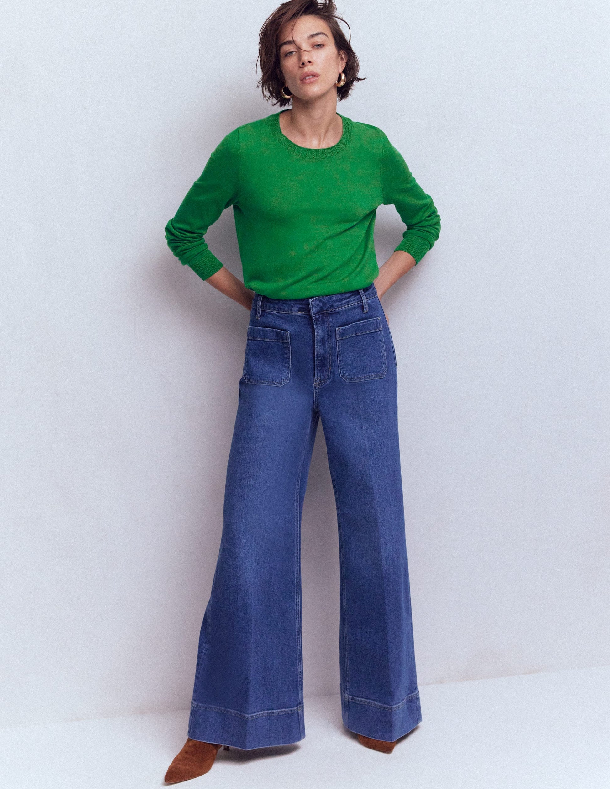 Emilia Baumwollpullover mit Rundhalsausschnitt-Grünes Tamburin-1