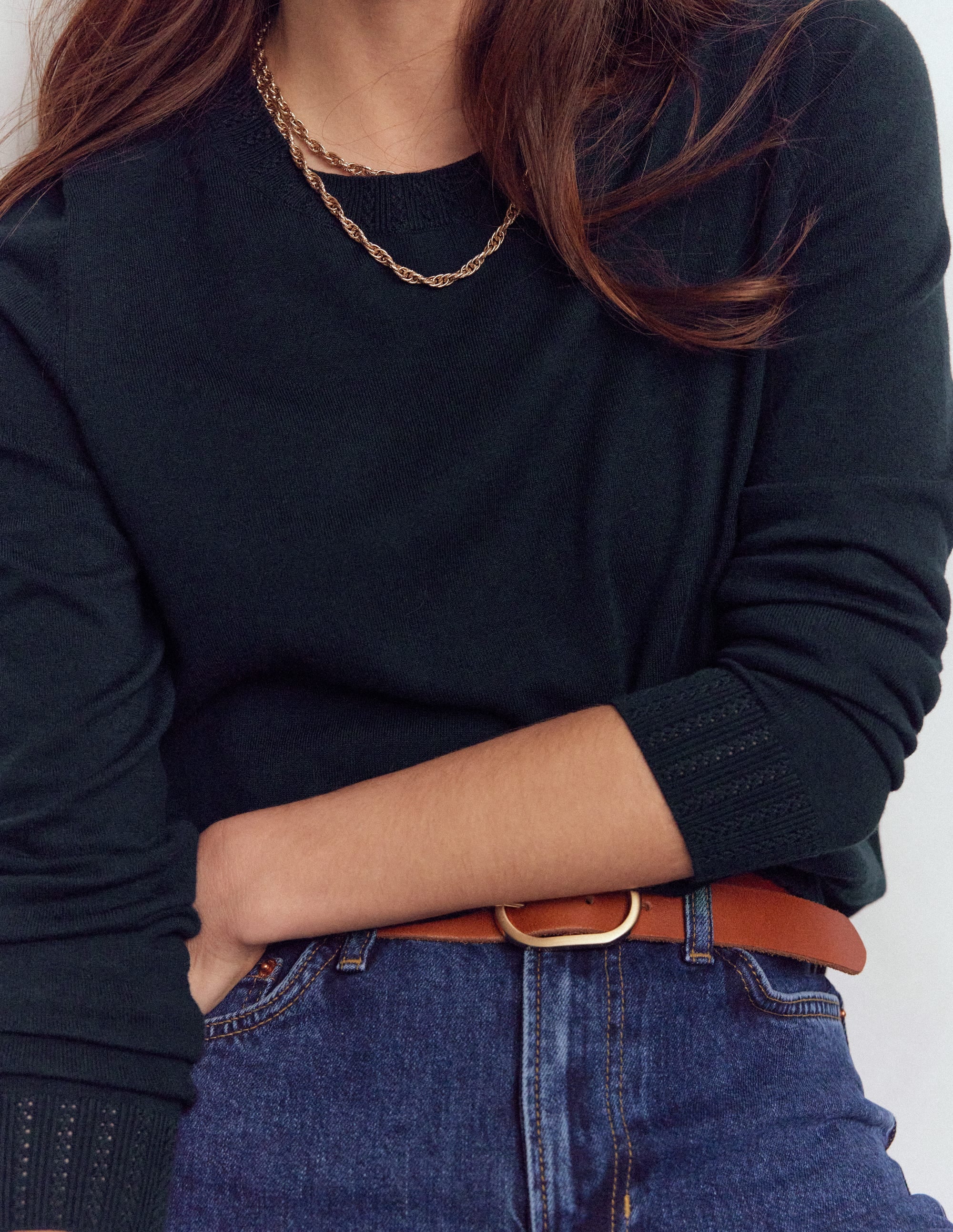 Emilia Cotton Crew Jumper-Navy - Image 2