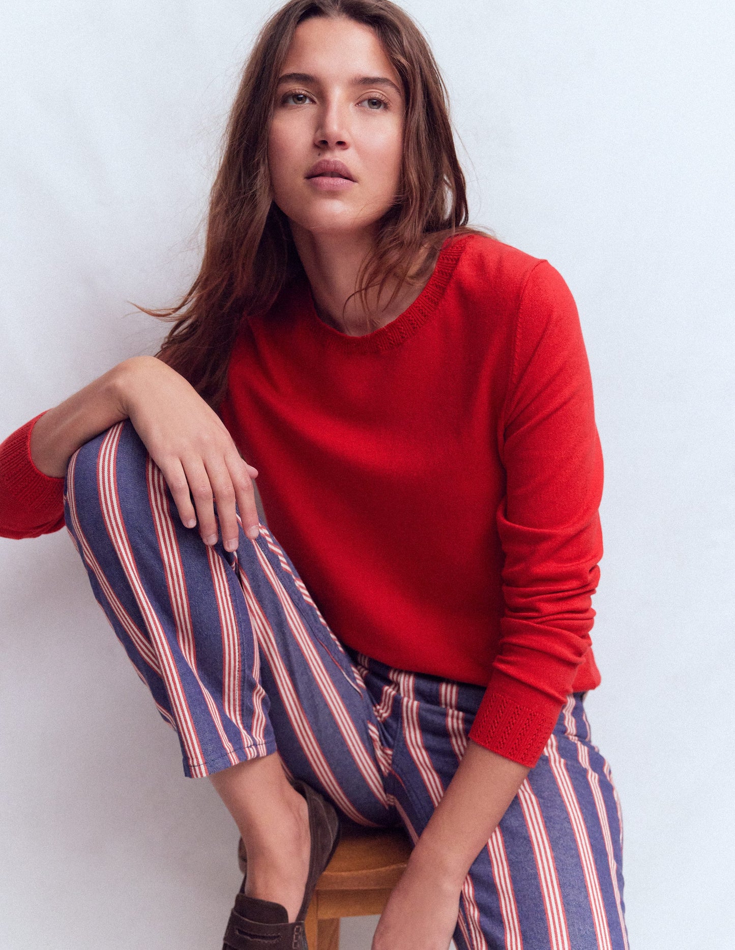 Pull col rond Emilia en coton-Rouge salsa