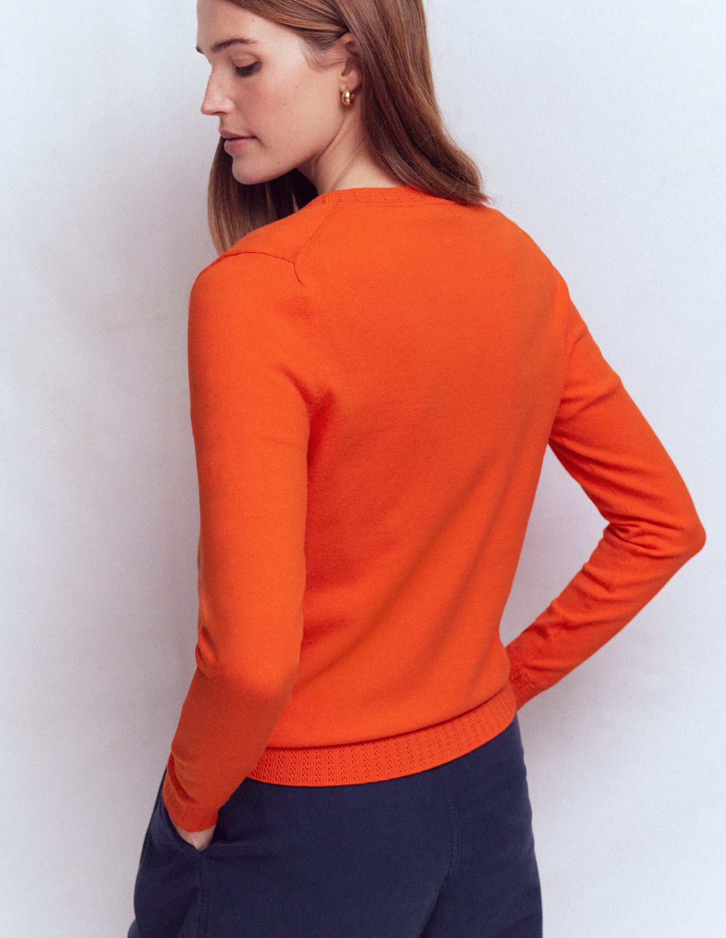 Pull Emilia à col V en coton-Orange coucher de soleil