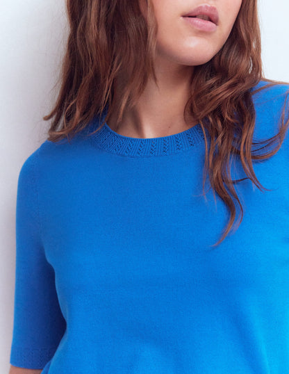 Emilia Baumwoll-T-Shirt mit Rundhalsausschnitt-Blau-2