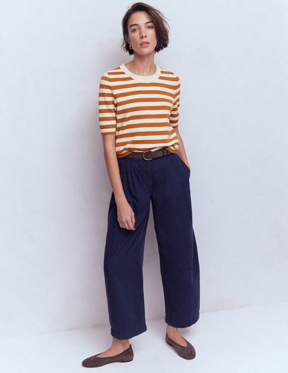 T-shirt col rond Emilia en coton-Cognac/ivoire chaud-4