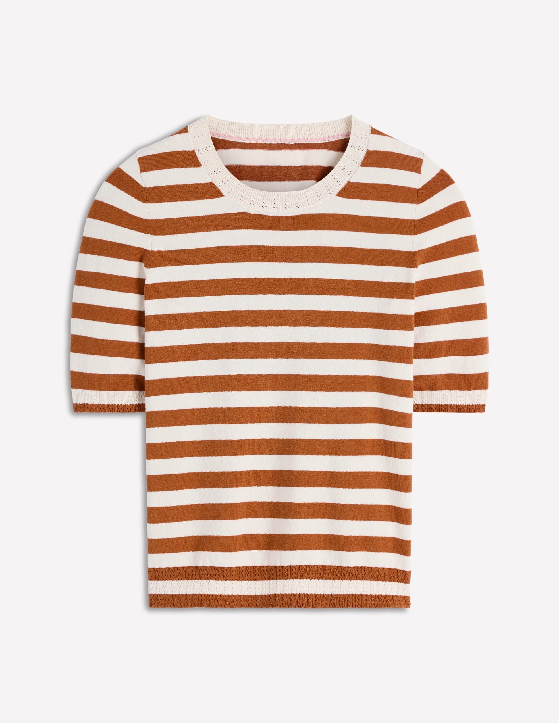 T-shirt col rond Emilia en coton-Cognac/ivoire chaud-6
