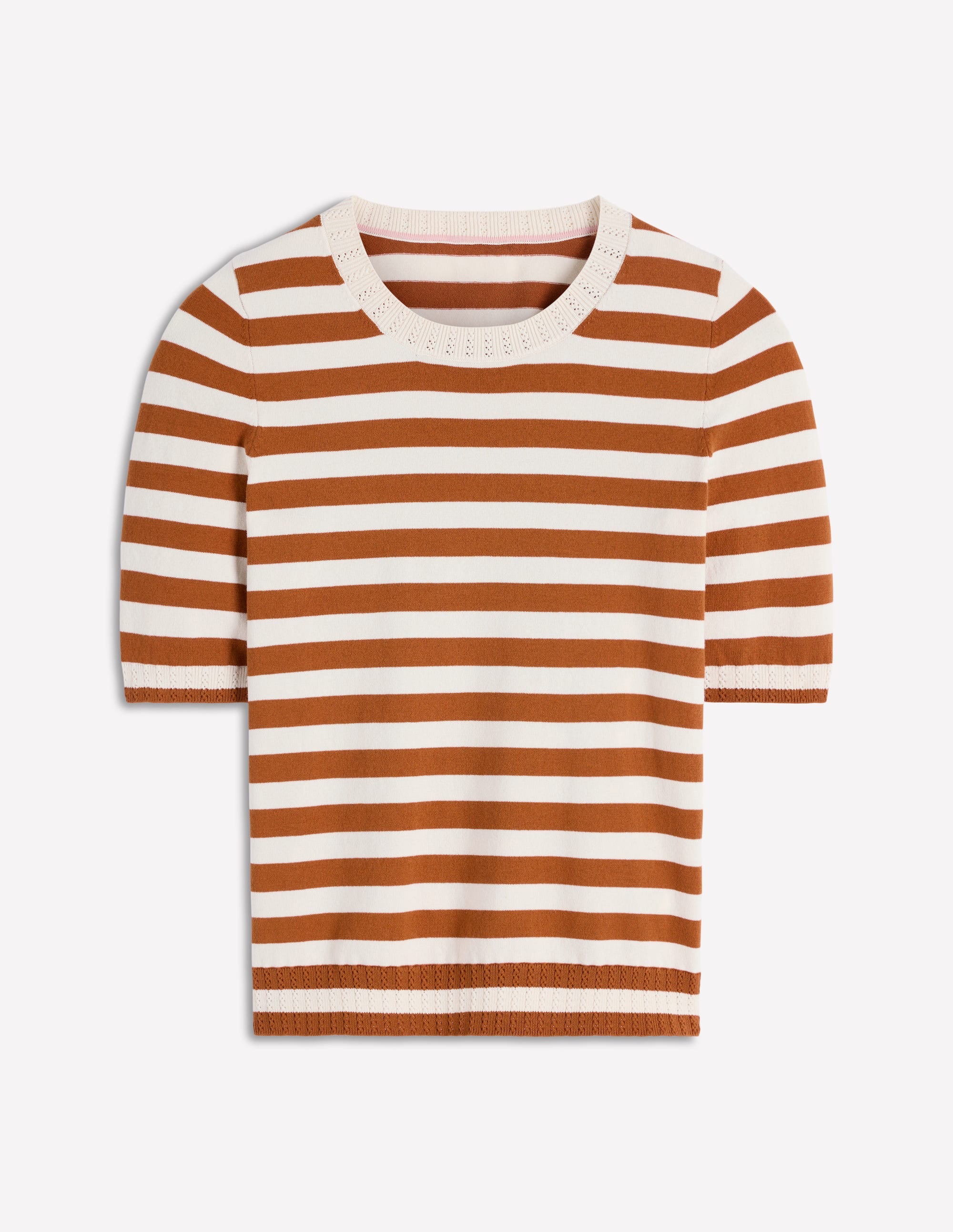 T-shirt col rond Emilia en coton-Cognac/ivoire chaud - Image 6