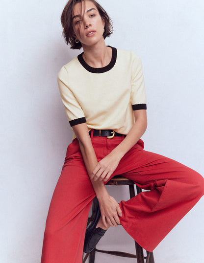 Emilia Baumwoll-T-Shirt mit Rundhalsausschnitt-Warmes Naturweiß, Marineblau-4