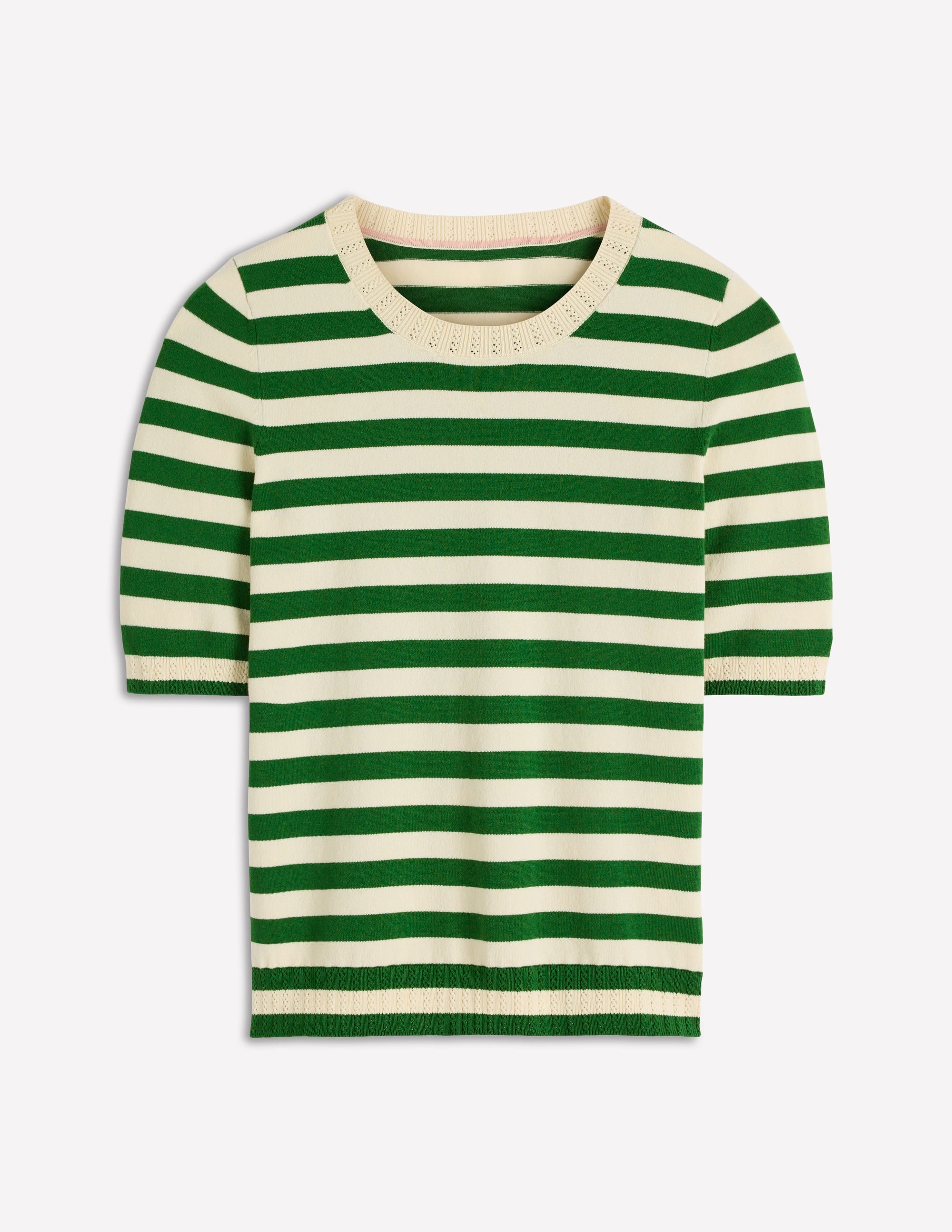 T-shirt col rond Emilia en coton-Rayé vert promenade/ivoire - Image 6