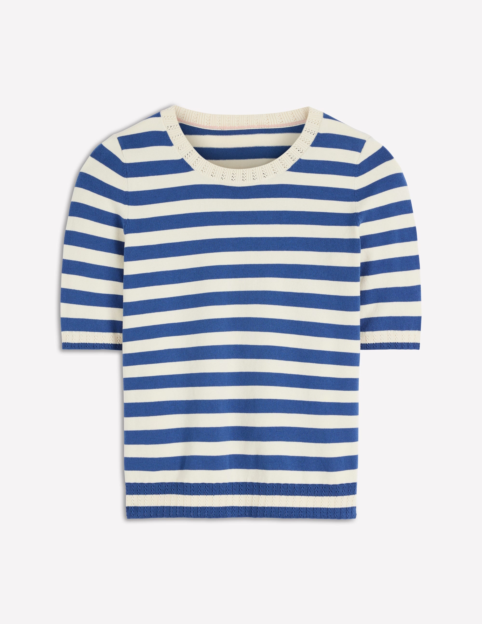 Emilia Cotton Crew T-shirt-Denim Blue/ Warm Ivory - Image 5