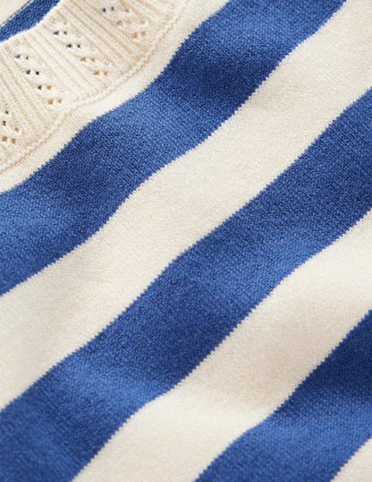 Emilia Baumwoll-T-Shirt mit Rundhalsausschnitt-Denim-Blau/Warmes Naturweiß-6