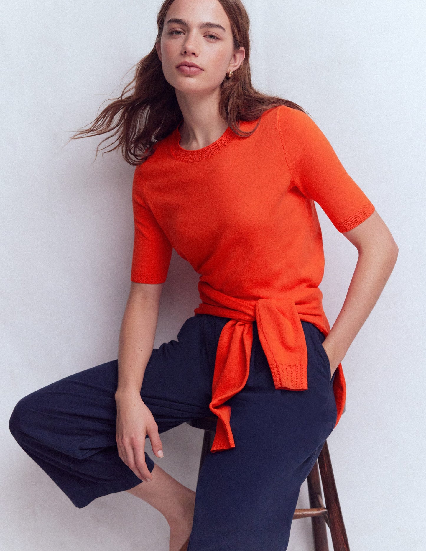 Emilia Baumwoll-T-Shirt mit Rundhalsausschnitt-Abendrot-Orange