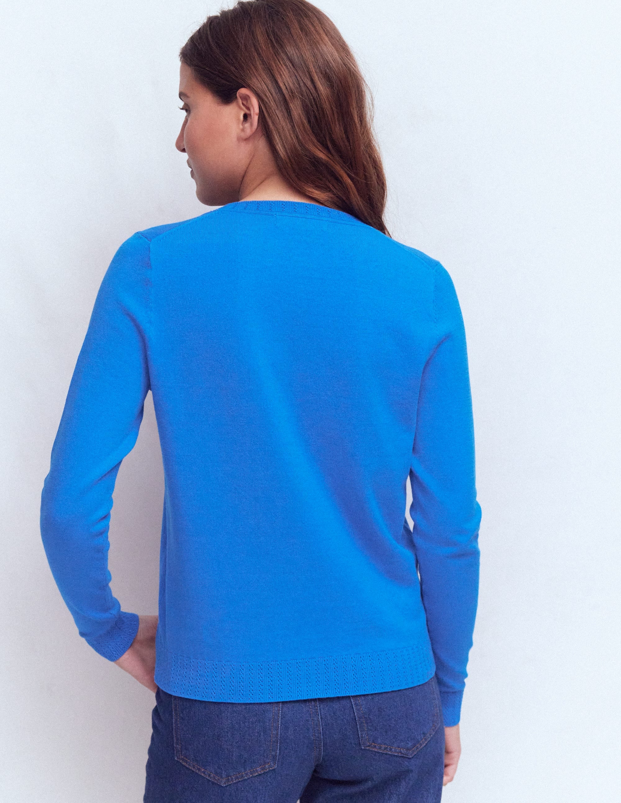 Emilia Baumwollstrickjacke mit Rundhalsausschnitt-Blau - Image 3
