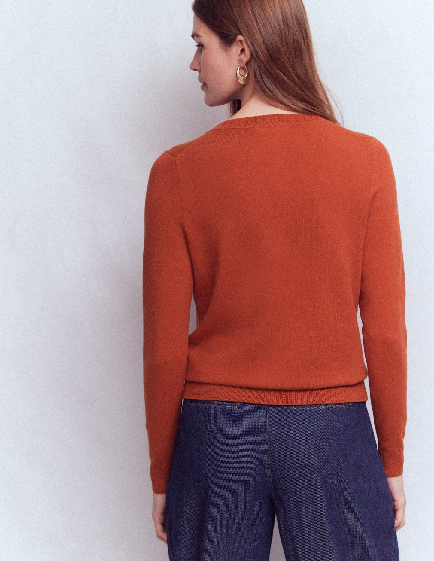 Gilet col rond Emilia en coton-Marron châtaigne grillée