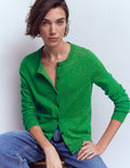 Emilia Baumwollstrickjacke mit Rundhalsausschnitt-Grünes Tamburin