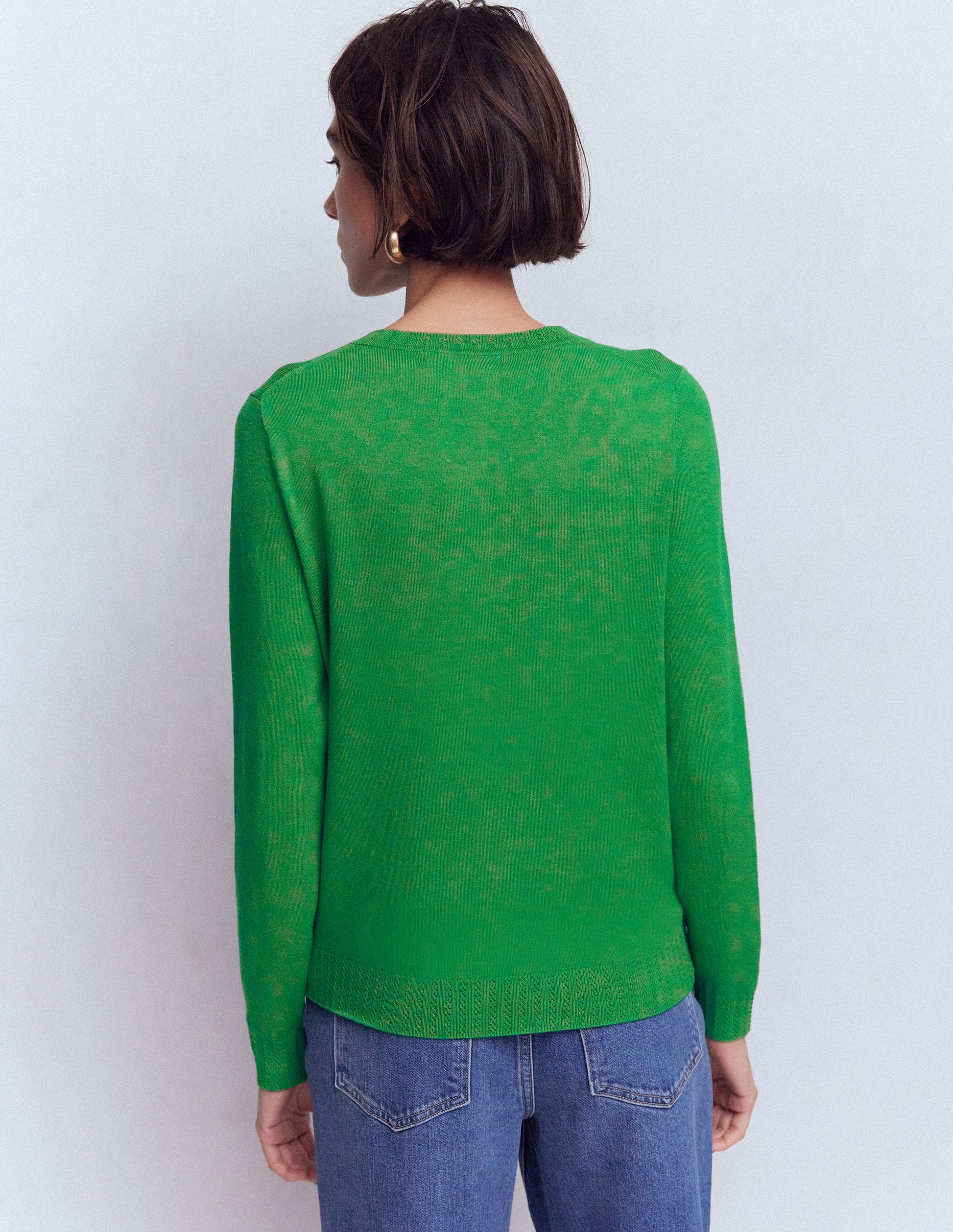 Emilia Baumwollstrickjacke mit Rundhalsausschnitt-Grünes Tamburin-3