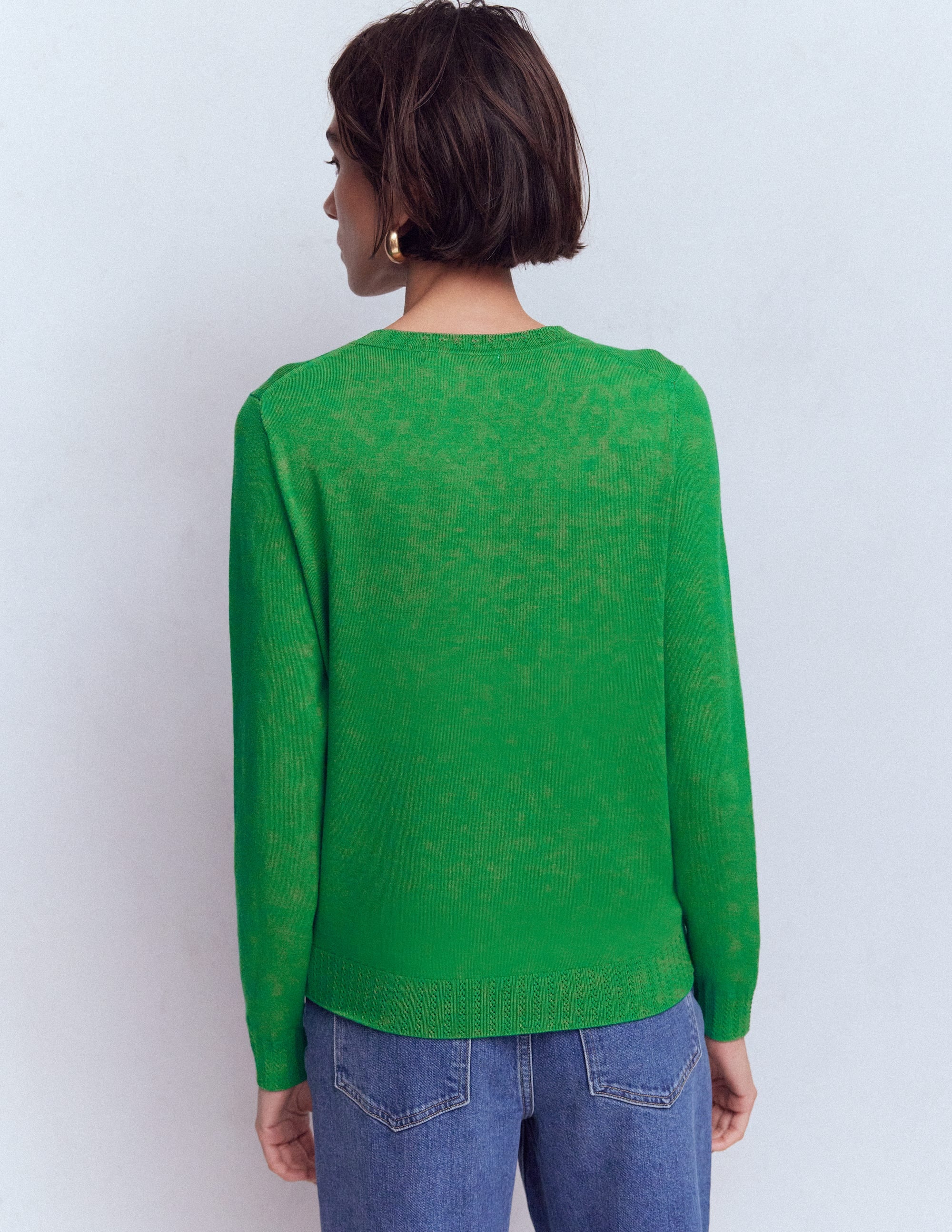 Emilia Baumwollstrickjacke mit Rundhalsausschnitt-Grünes Tamburin - Image 3