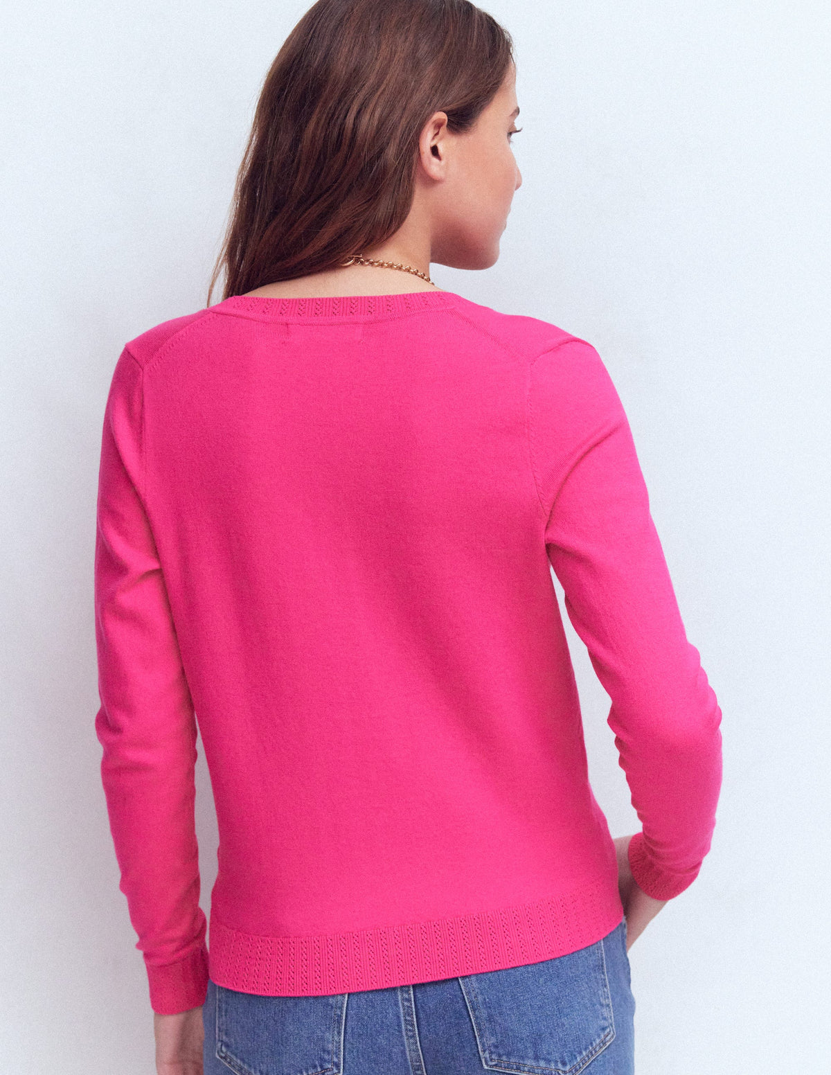Emilia Baumwollstrickjacke mit Rundhalsausschnitt-Rosarot - Image 3