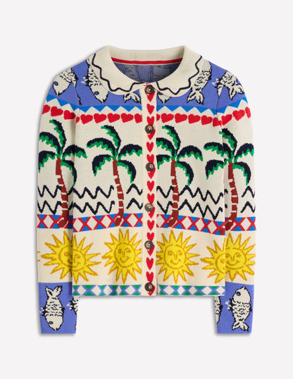 Gestrickte Jacquard-Hemdjacke-Warmes Naturweiß, Originell-5