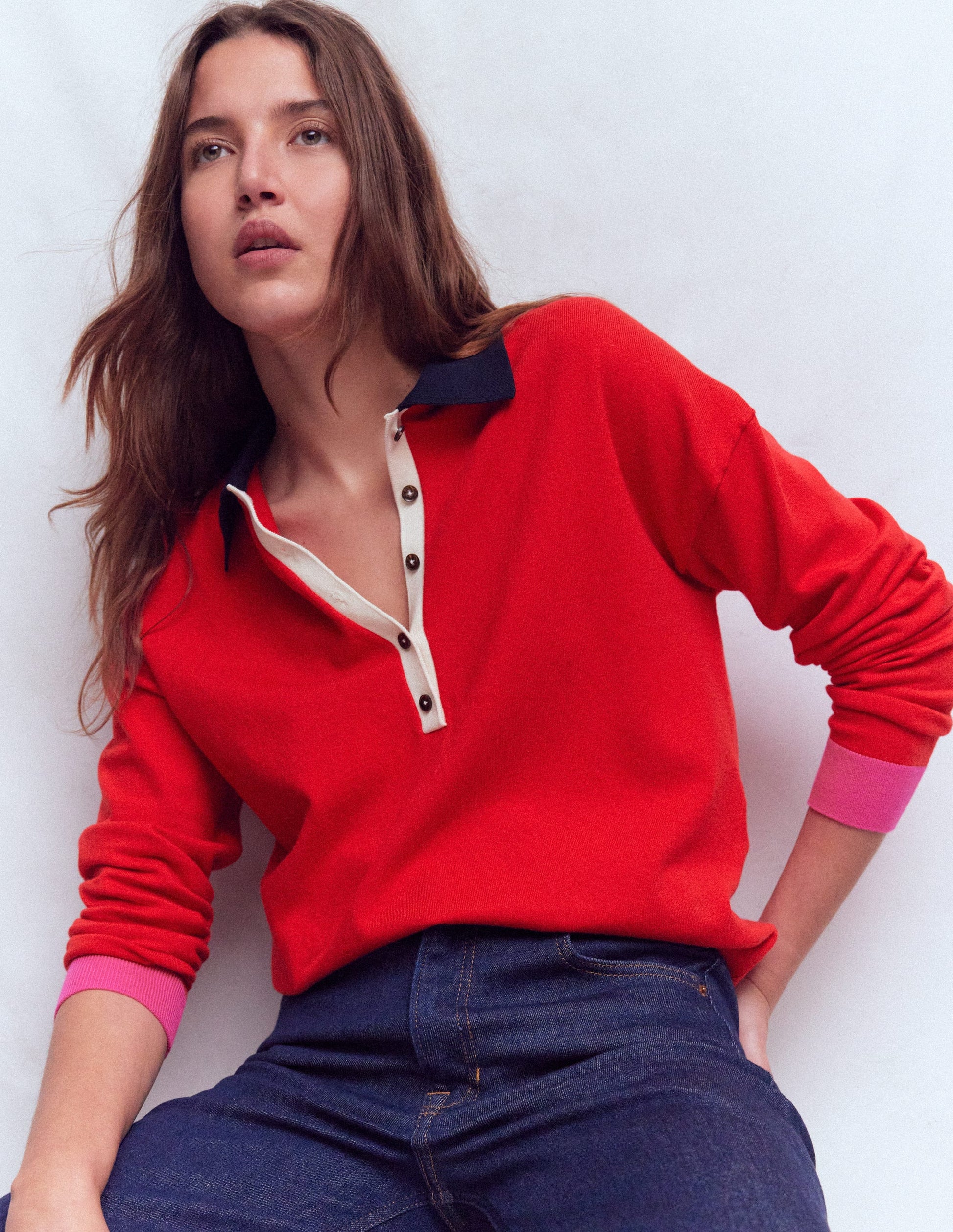 Lara Henley-Pullover aus Baumwolle-ROT-1
