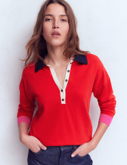 Lara Henley-Pullover aus Baumwolle-ROT-4