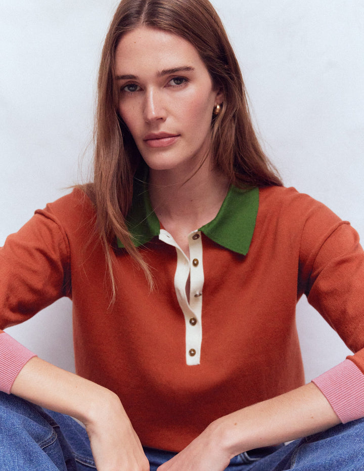 Lara Henley-Pullover aus Baumwolle-Scheunenrot