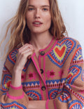 Abi Jacquard-Strickjacke-Kamelbraun Meliert, Herzen