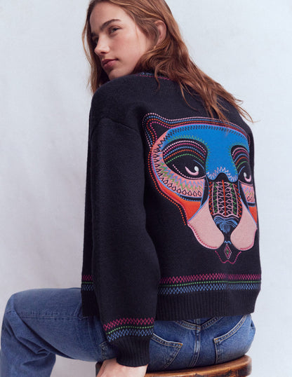 Abi Jacquard-Strickjacke-Marineblau, Tiger-3