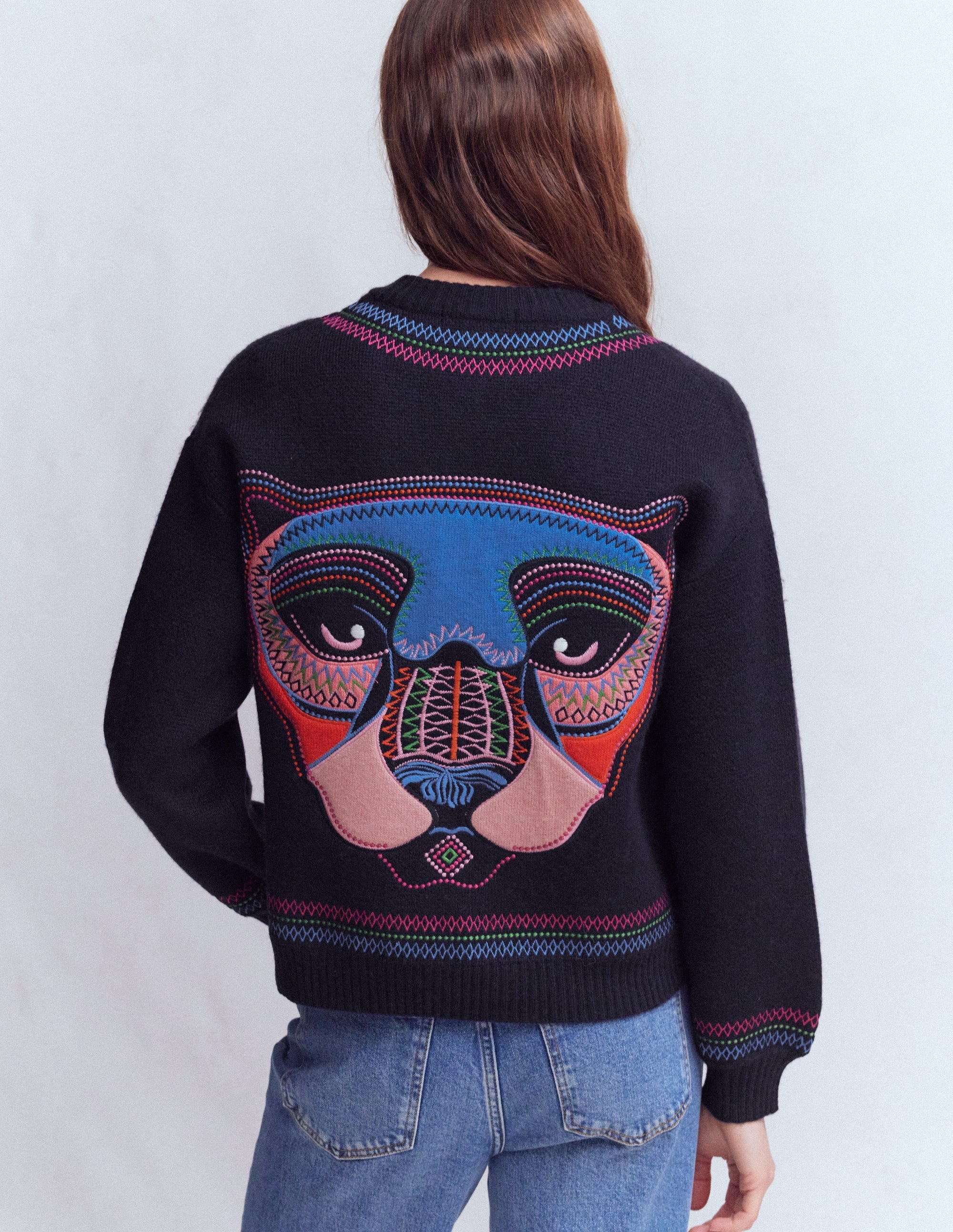 Abi Jacquard-Strickjacke-Marineblau, Tiger - Image 3