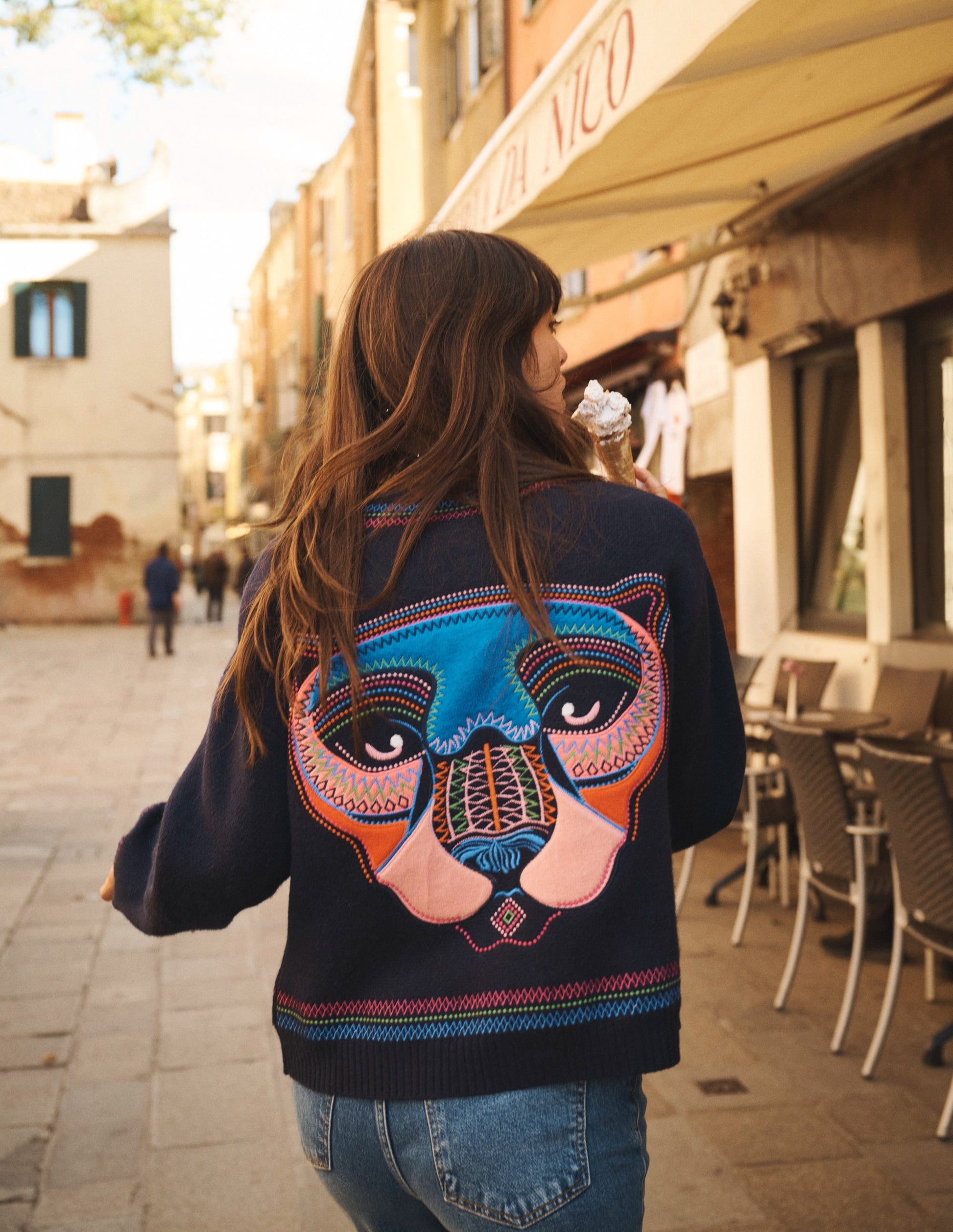 Abi Jacquard-Strickjacke-Marineblau, Tiger-2