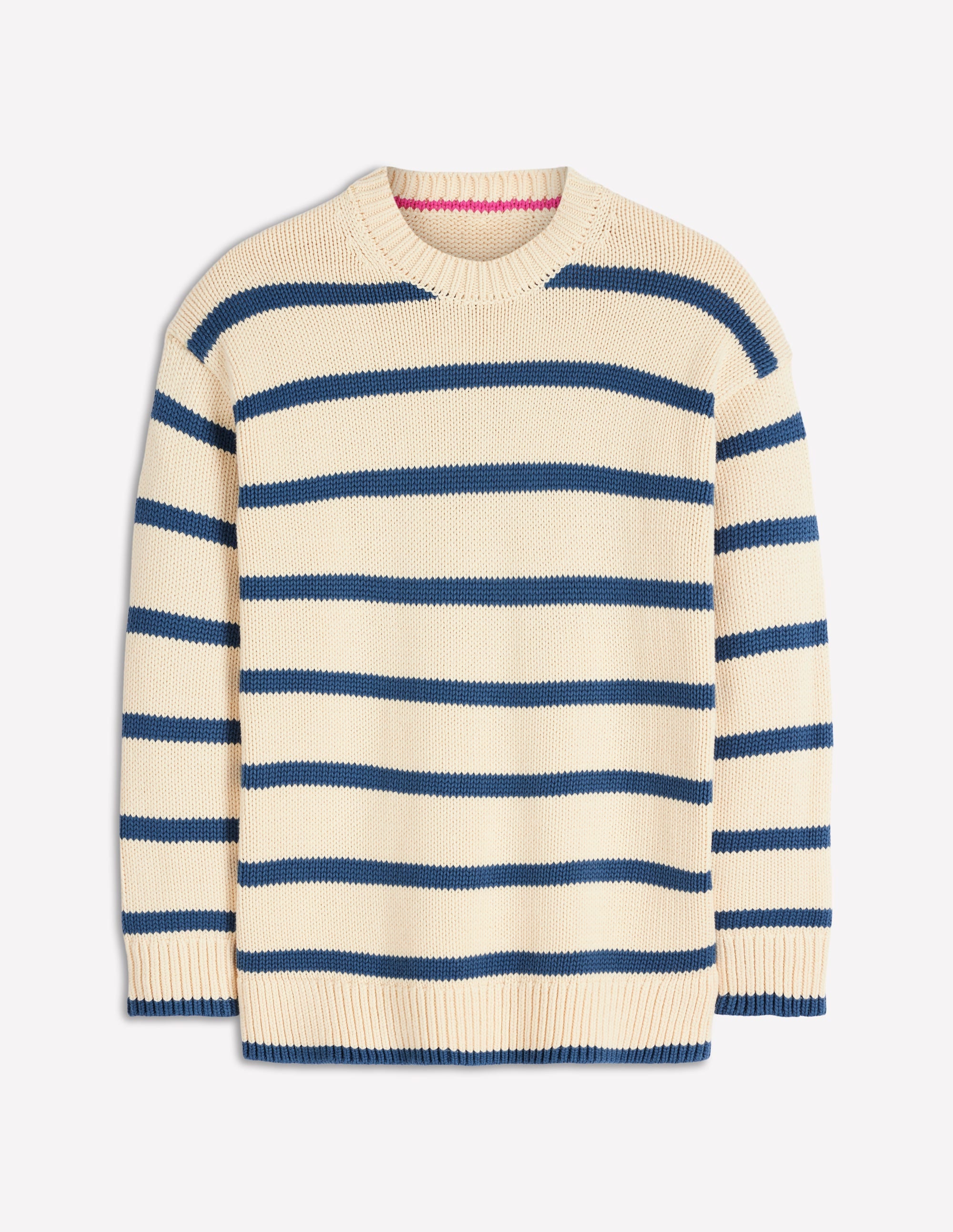 Lucy Oversize-Baumwollpullover-Mandelmilch/Denim-Blau Streifen - Image 7