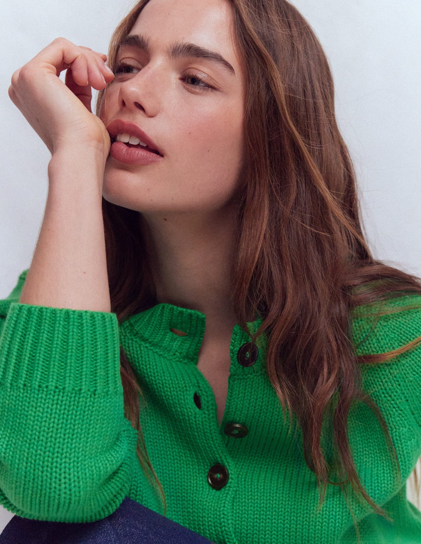 Lucy Grob gestrickte Baumwollstrickjacke-Grünes Tamburin