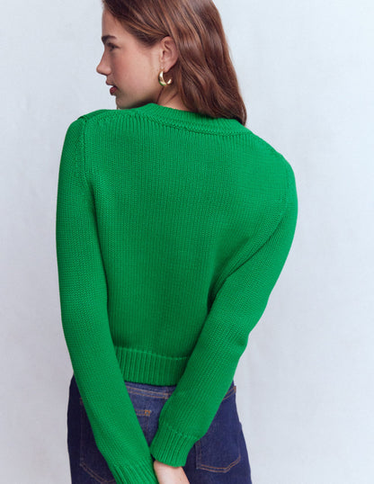 Lucy Grob gestrickte Baumwollstrickjacke-Grünes Tamburin-3