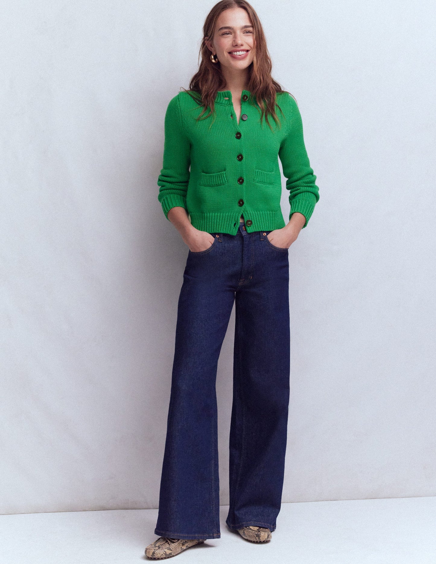 Lucy Grob gestrickte Baumwollstrickjacke-Grünes Tamburin