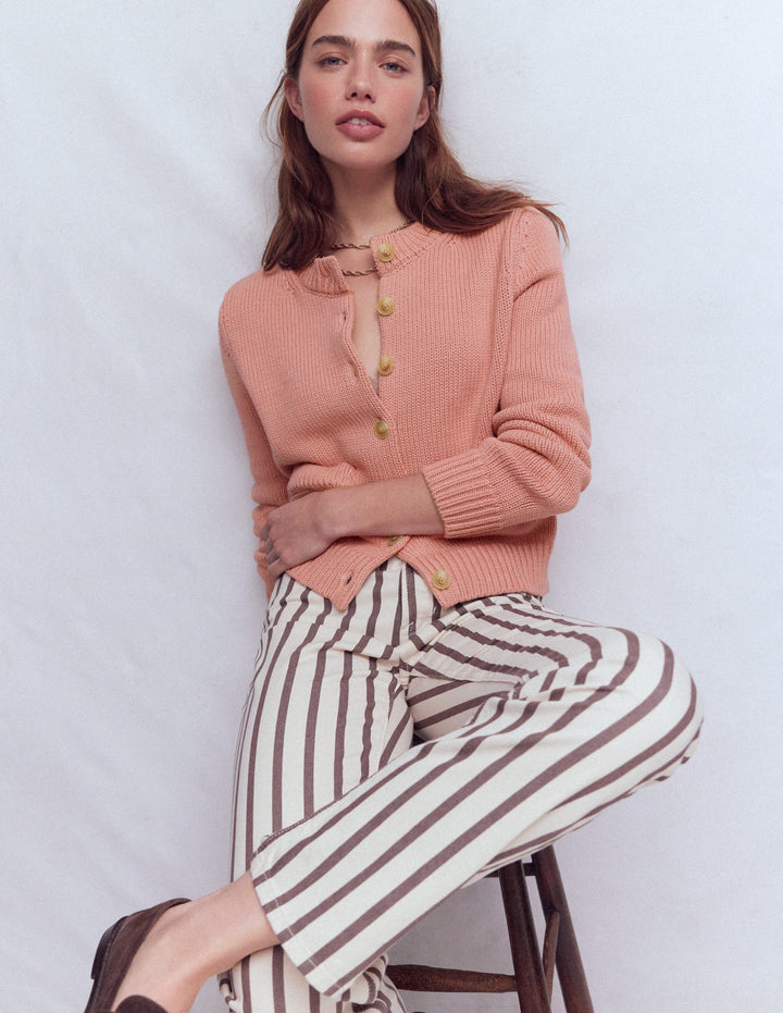 Lucy Grob gestrickte Baumwollstrickjacke-ROSA