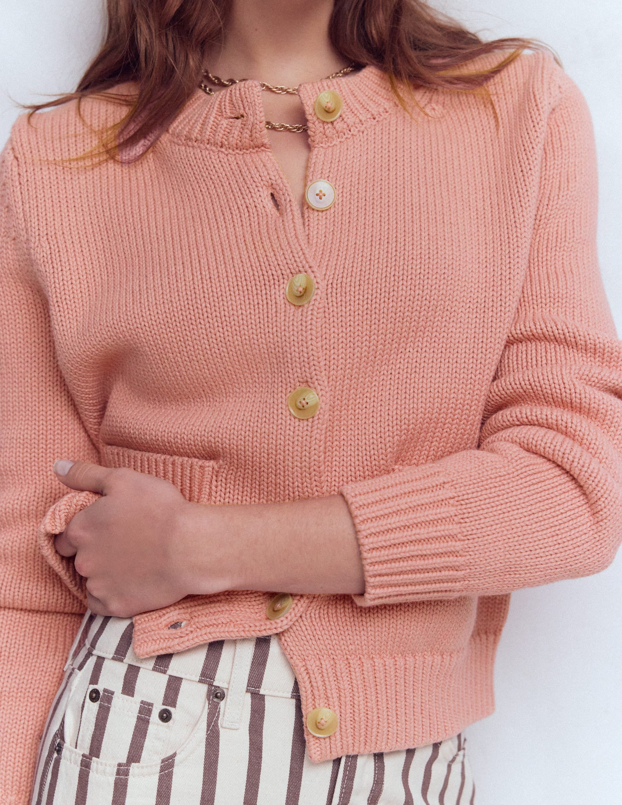 Lucy Grob gestrickte Baumwollstrickjacke-ROSA - Image 2