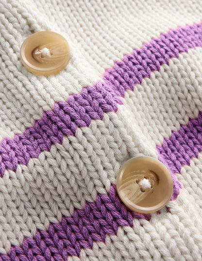 Lucy Grob gestrickte Baumwollstrickjacke-Warmes Naturweiß/Maulbeerlila-7