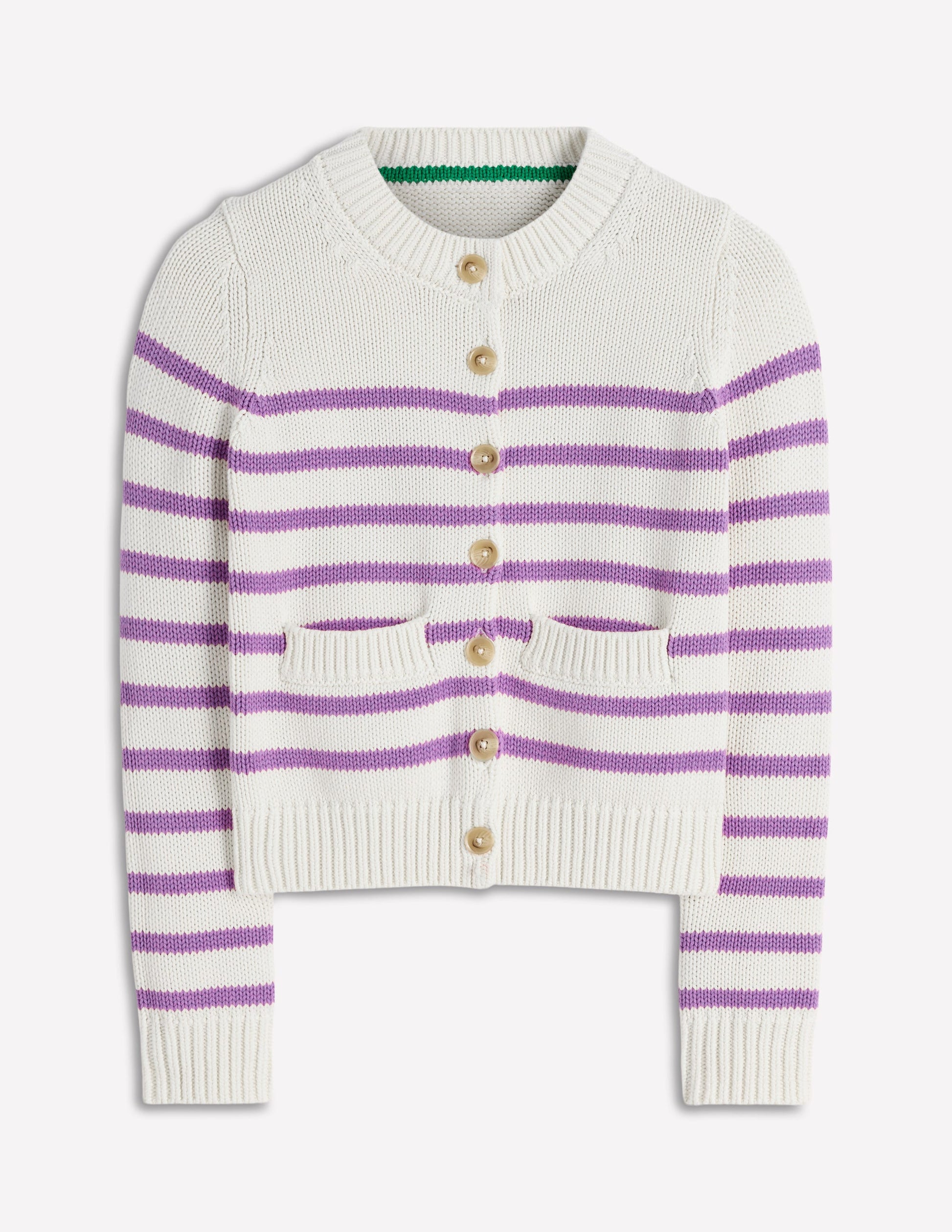 Lucy Grob gestrickte Baumwollstrickjacke-Warmes Naturweiß/Maulbeerlila-6