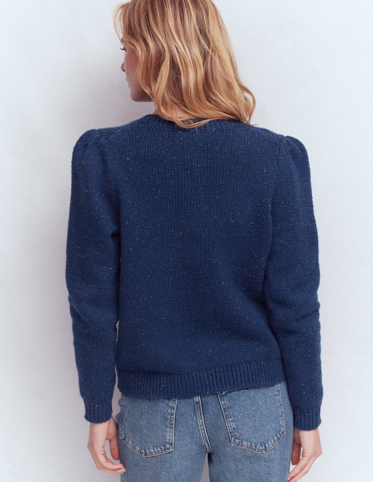 Davina Strickjacke mit Puffärmeln-Blau, Gesprenkelt