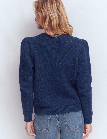 Davina Strickjacke mit Puffärmeln-Blau, Gesprenkelt-3