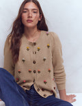 Davina Strickjacke mit Puffärmeln-Chinchilla Stickerei