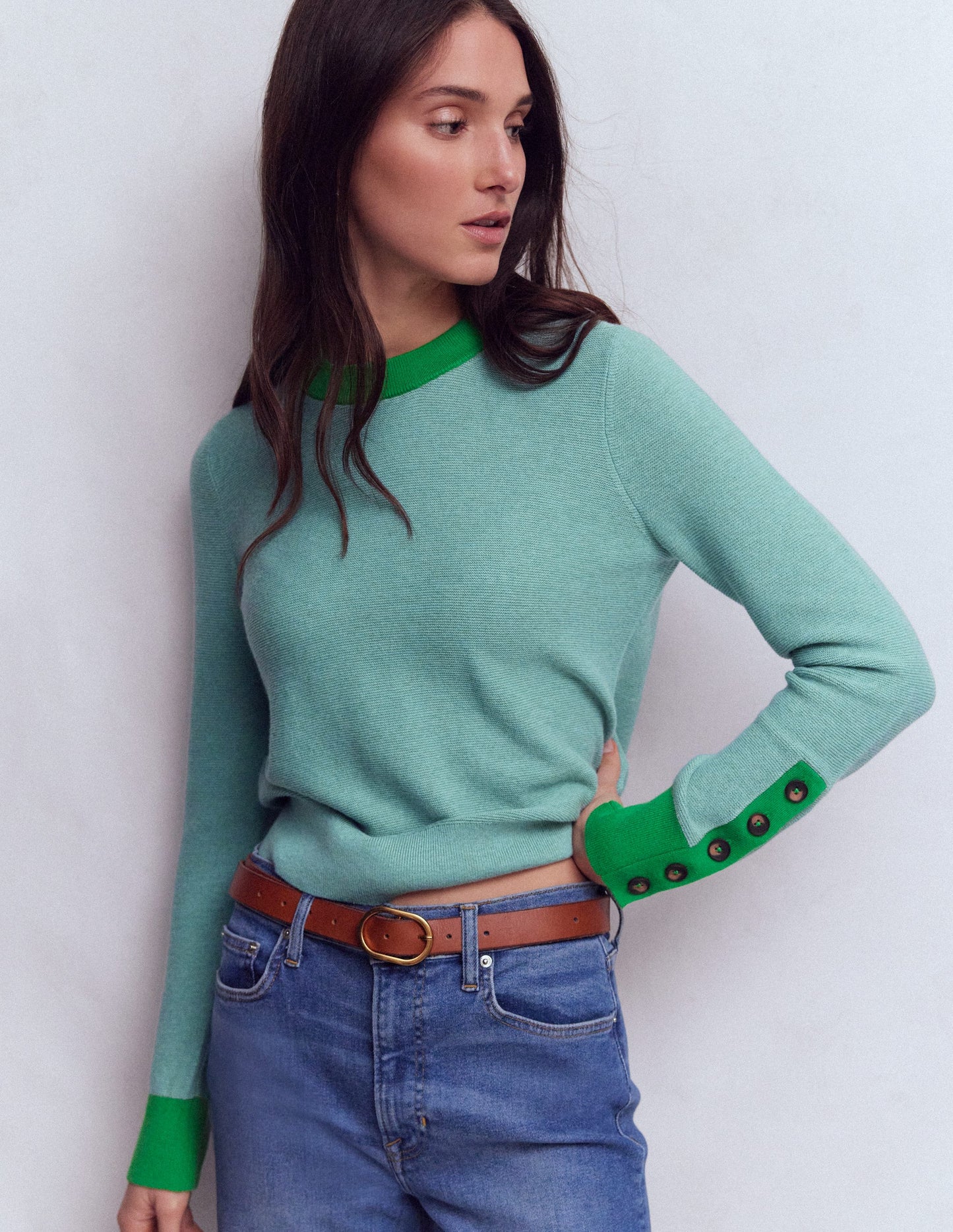 Grace Pullover in Blockfarben-Gedecktes Jade-Blau