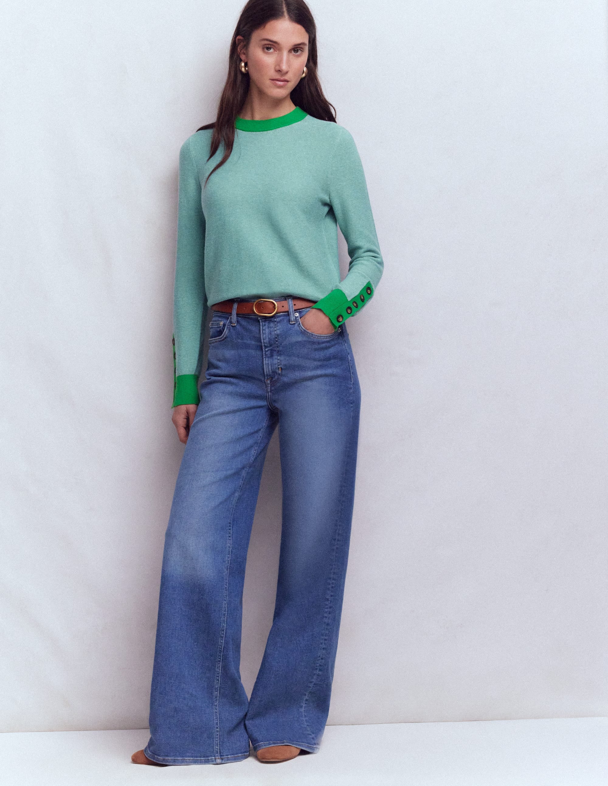 Grace Pullover in Blockfarben-Gedecktes Jade-Blau - Image 4
