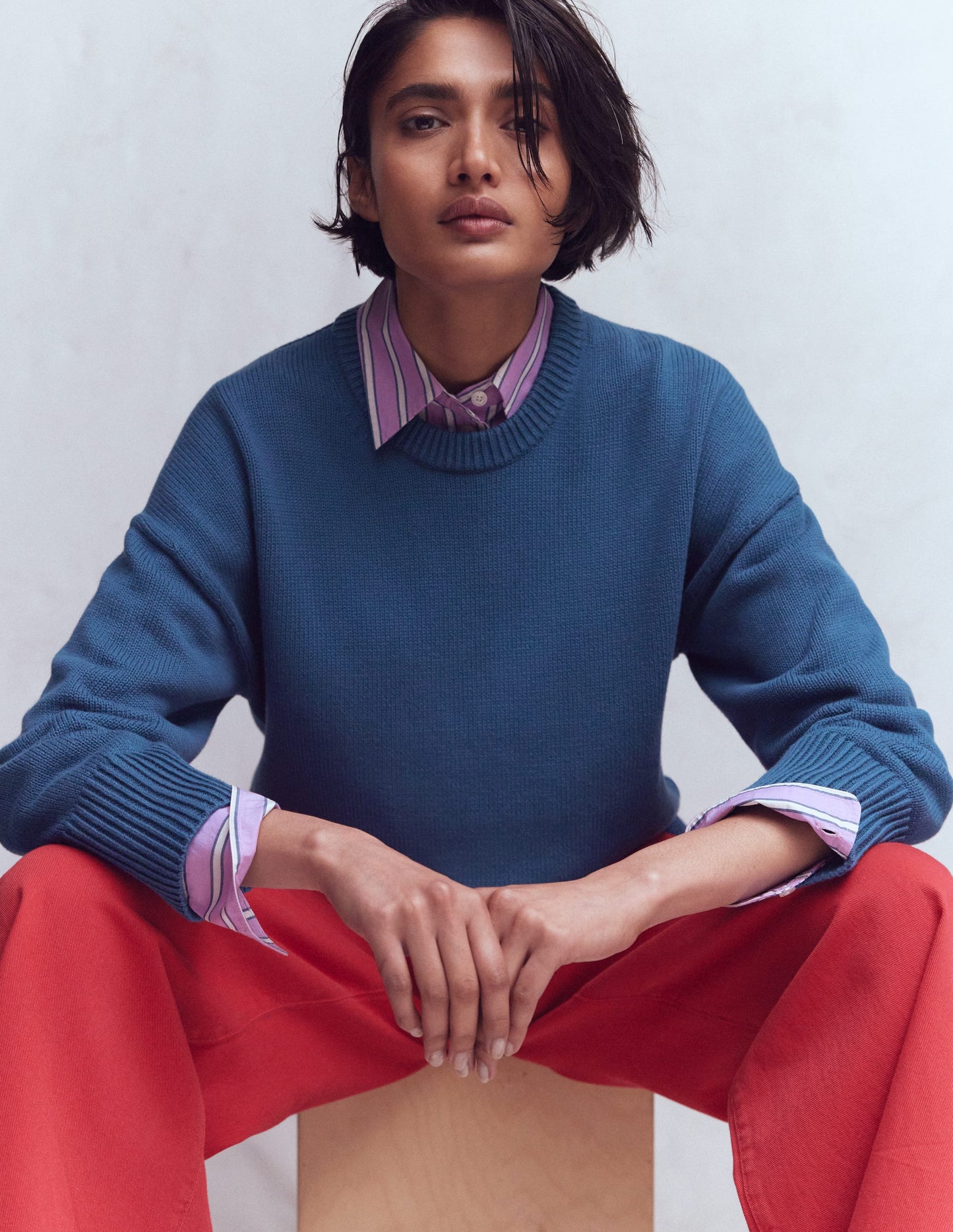 Lucy Lockerer Baumwollpullover-Denim-Blau