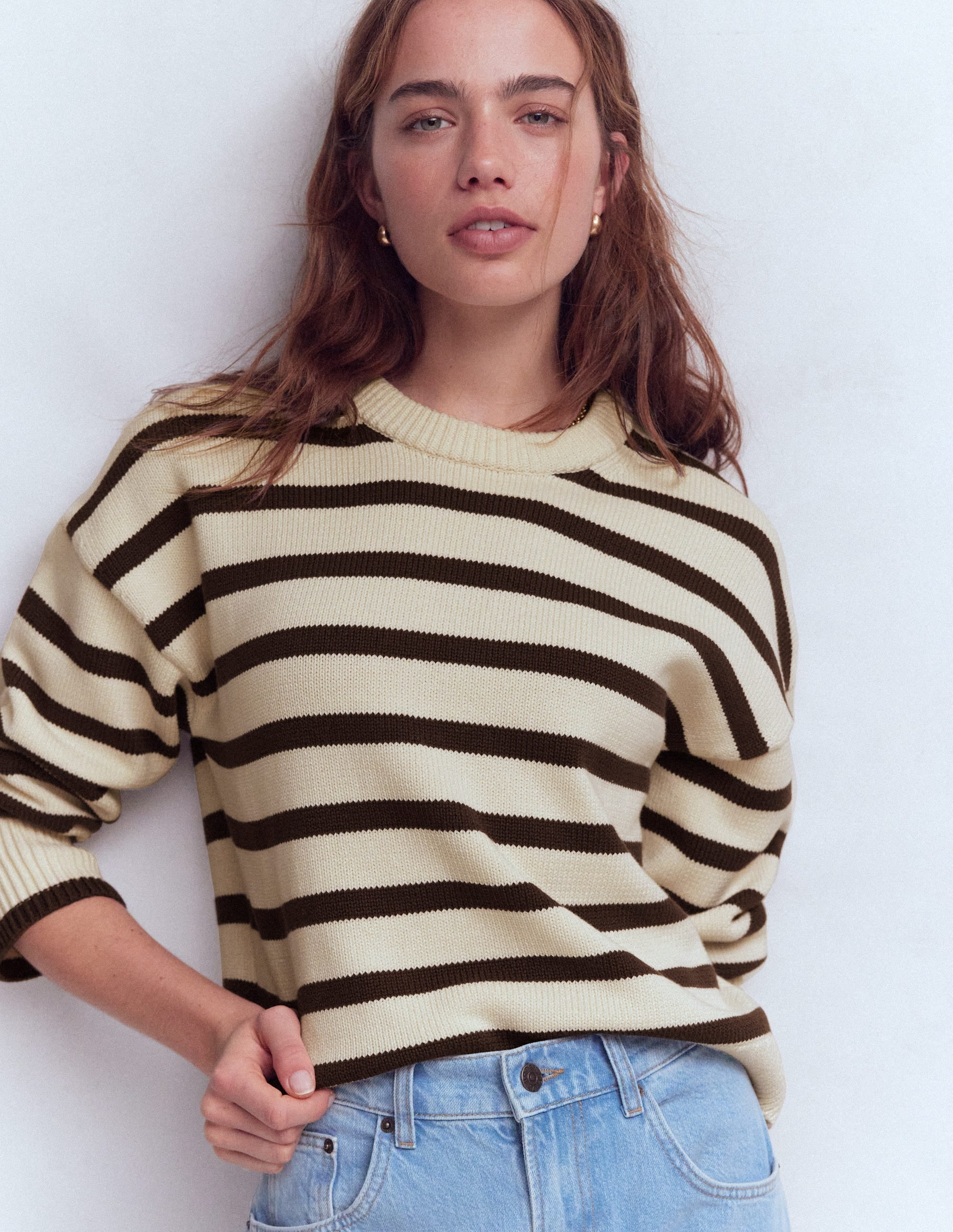 Lucy Lockerer Baumwollpullover-Naturweiß, Braun - Image 1