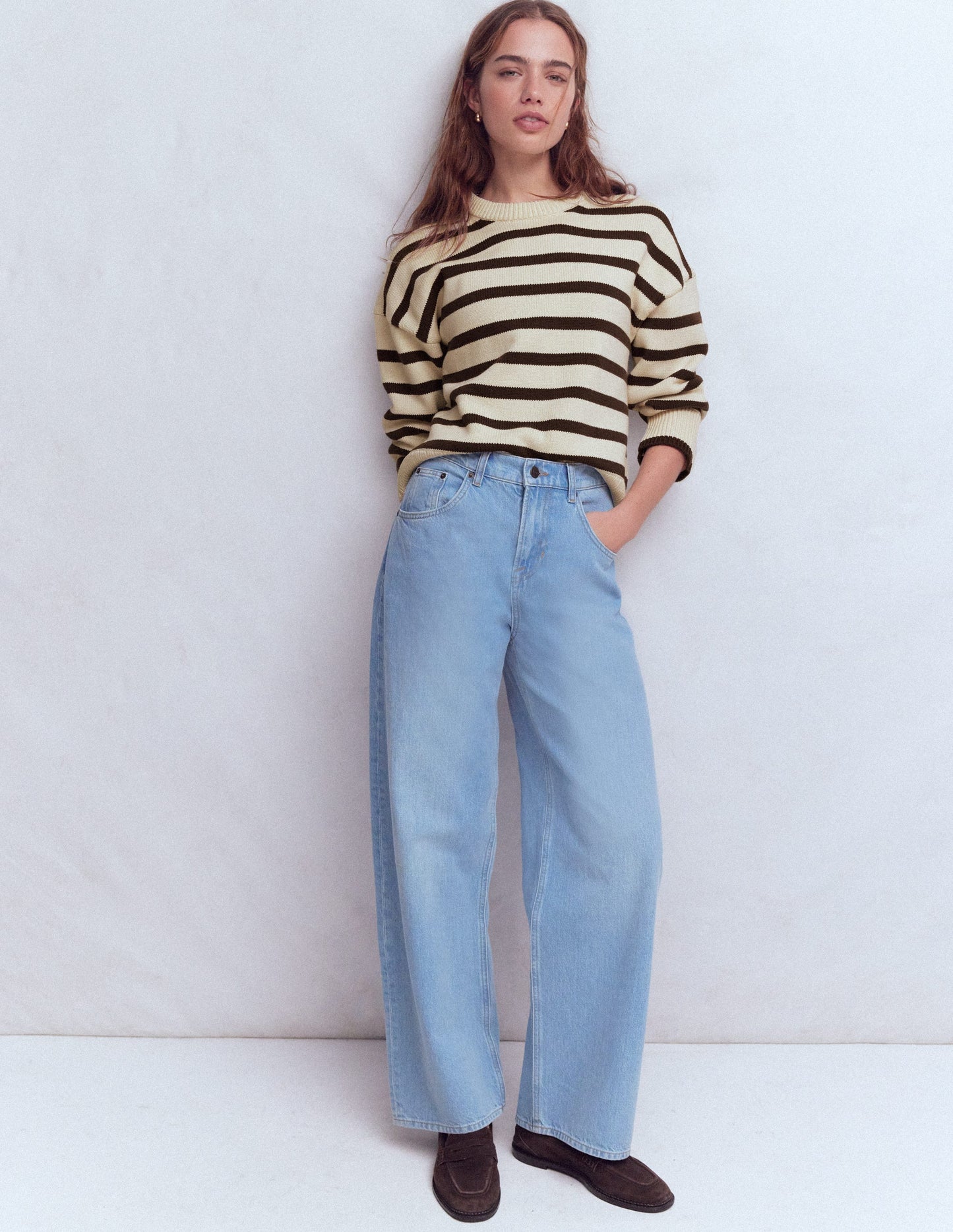 Pull décontracté Lucy en coton-Ivoire, marron