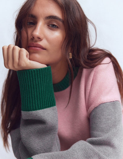 Lucy Lockerer Baumwollpullover-Rosa, Grau, Grün-2