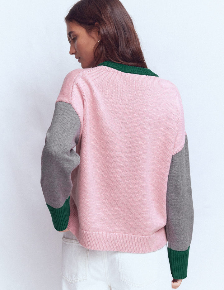 Lucy Lockerer Baumwollpullover-Rosa, Grau, Grün