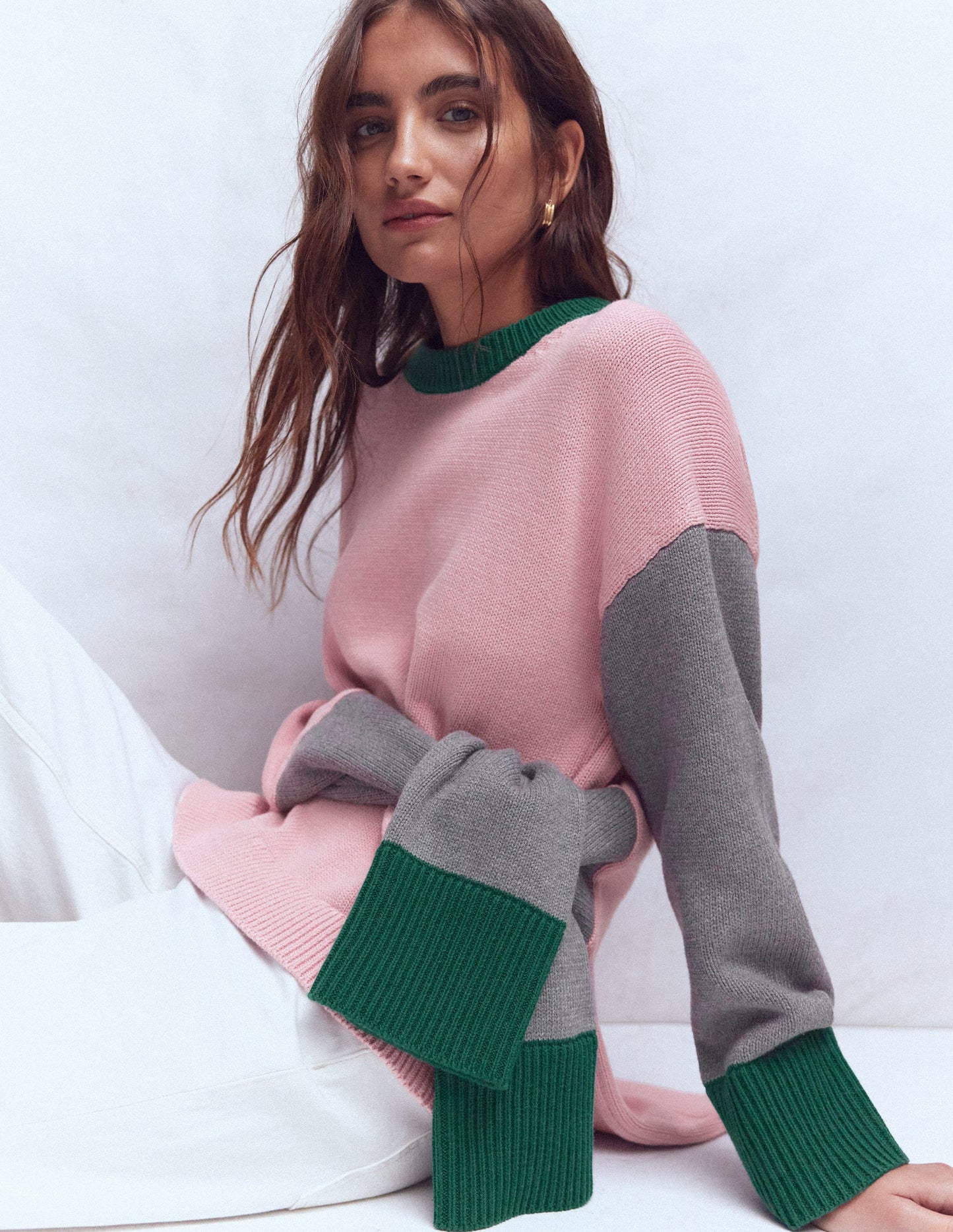 Lucy Lockerer Baumwollpullover-Rosa, Grau, Grün