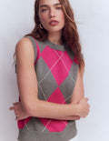 Lucy Baumwoll-Oberteil-Rosa/Grau Argyle