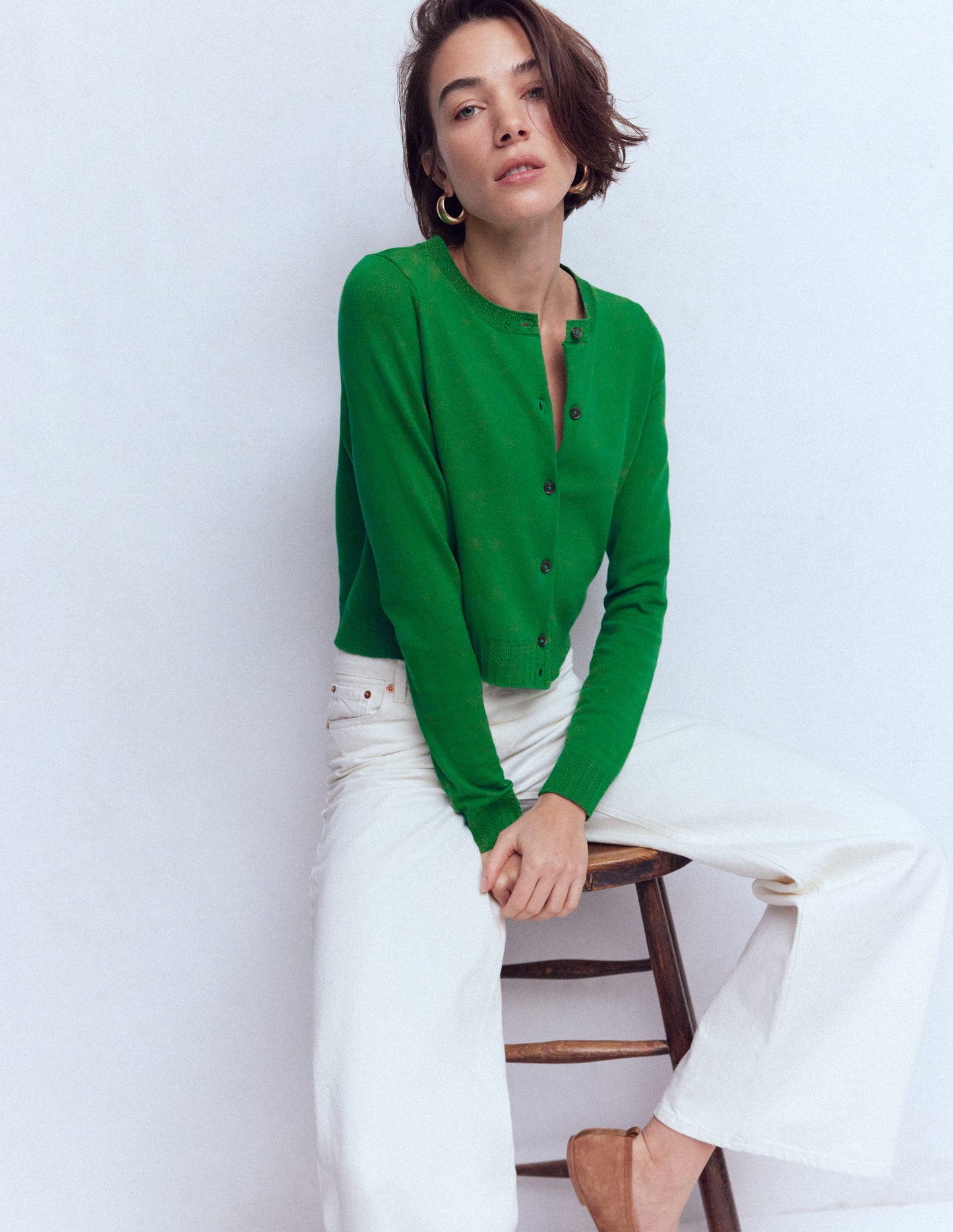 Cardigan court Emilia en coton-Émeraude Intense